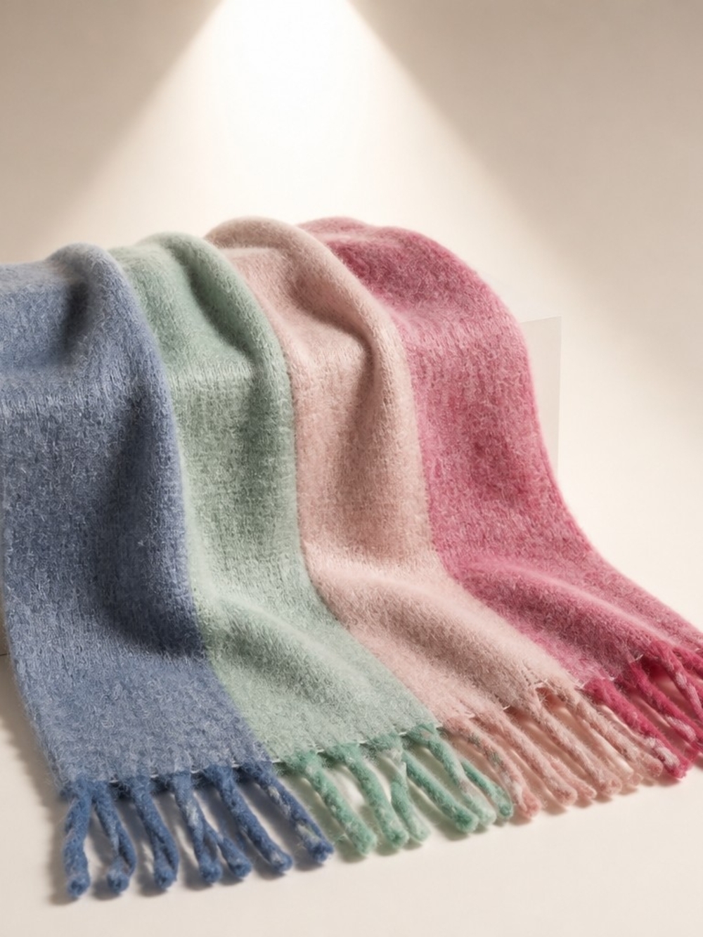 Pastel Ombre Fringed Scarf — Blue, Mint, Blush & Rose